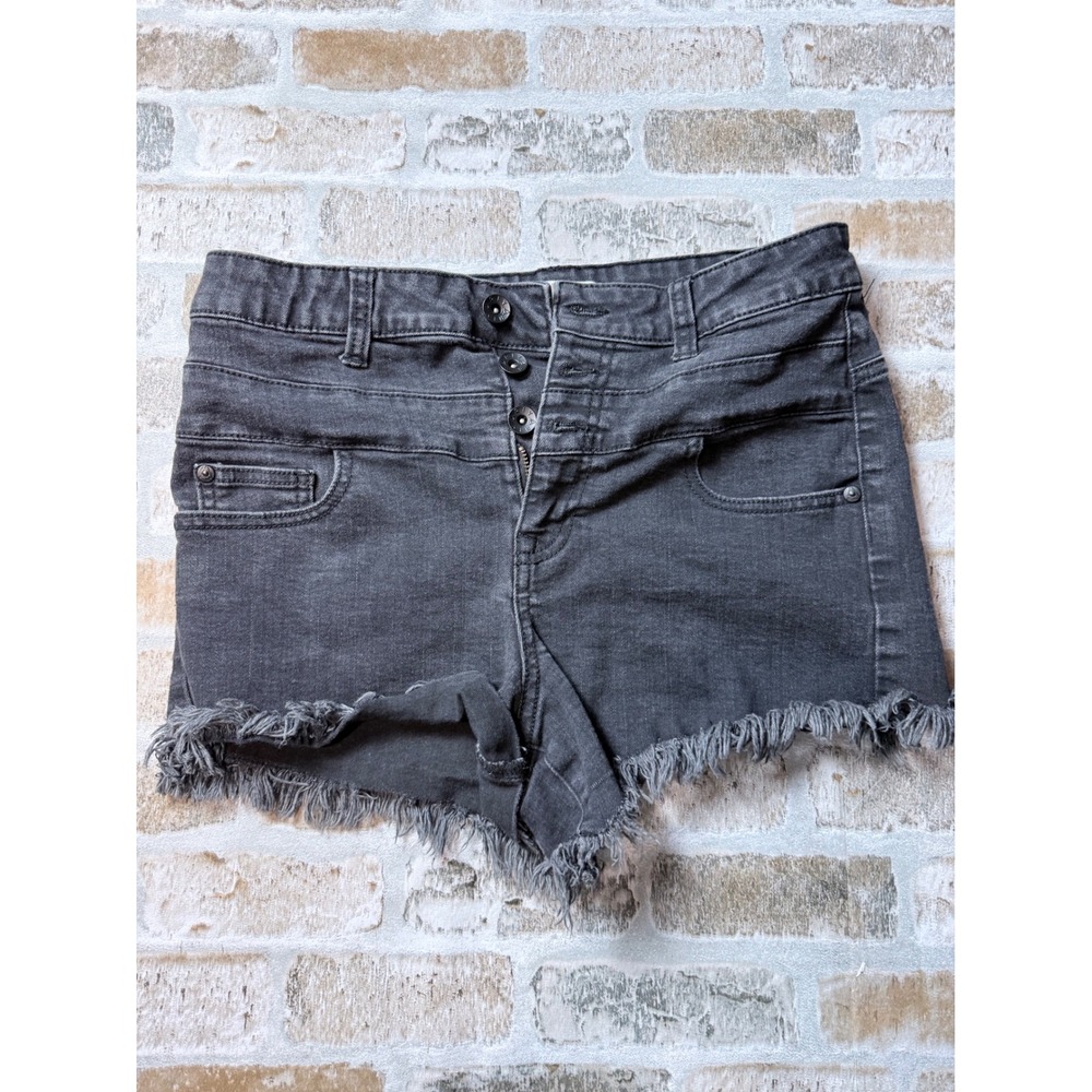 Ariya Jeans Womens High Waisted Frayed Hem Denim Shorts Black Size 9/29 Cut Off